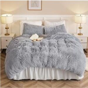 Plush Fluffy Gray Bedding Set